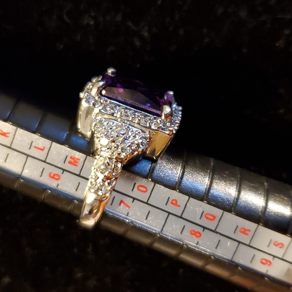 Silvertone Ring With Large Rectangular Purple Sto… - image 7